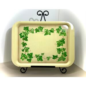 MCM Metal Lap / Serving Trays - Set of VTG Yellow with Green Ivy Vine Border